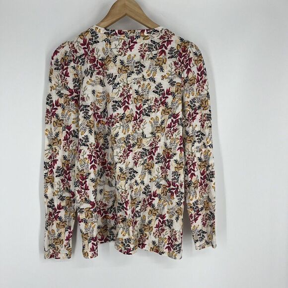 LOFT T Shirt Size Medium Womens Ivory Floral Lace Trim Button Knit Top Prairie - Picture 5 of 8